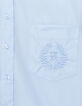 Chemise manches longues bleue oversize broderie Femme-3