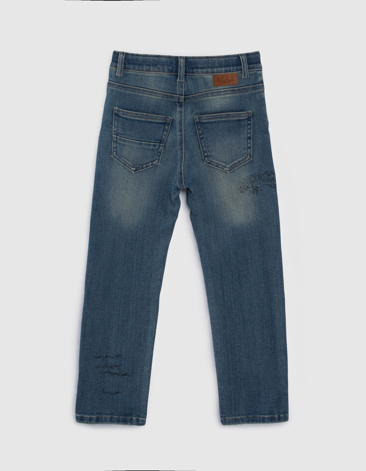 Boys’ blue upcycled straight jeans, print front and back-4