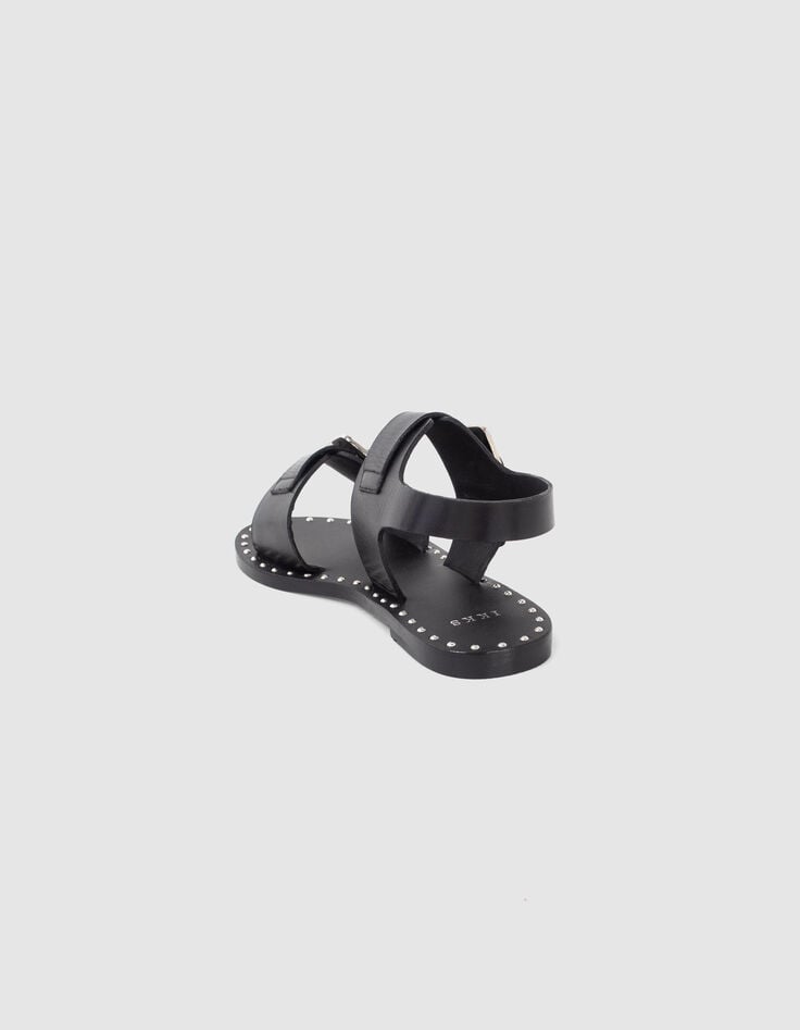 Schwarze Damen-Ledersandalen gesteppte Doppelriemen Nieten-3