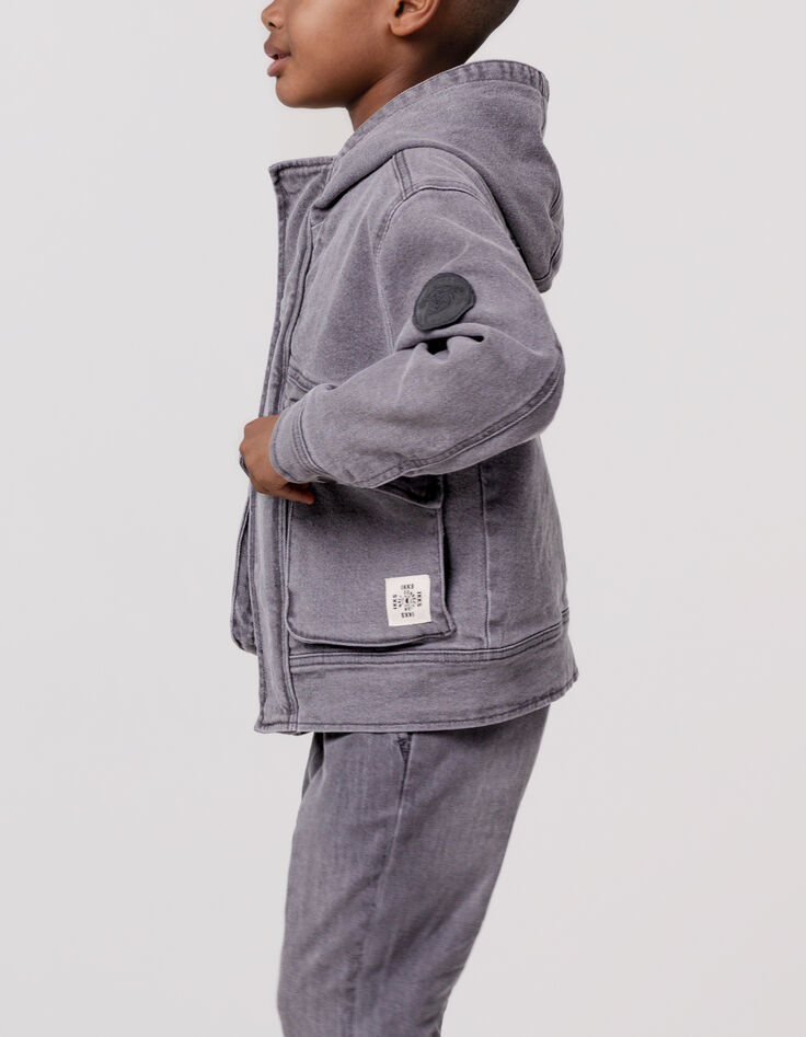 Blouson en jean gris à capuche garçon-3