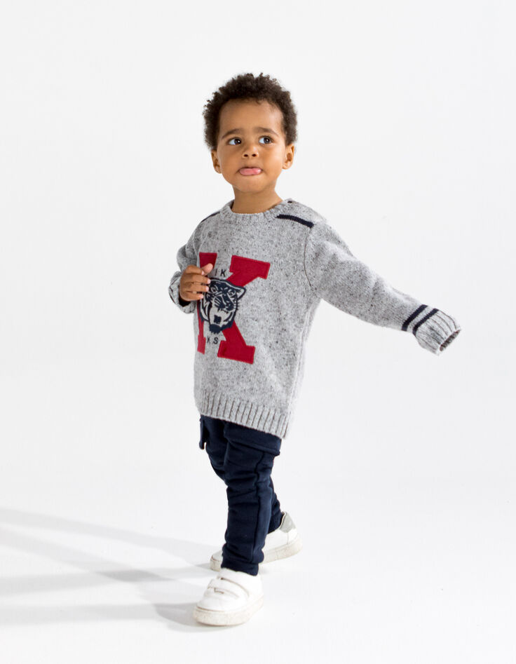 Jersey gris jaspeado punto con maxi bordados bebé niño-2