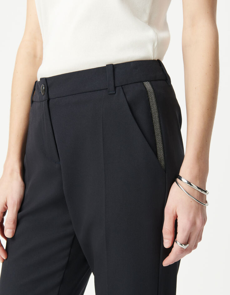 Elegante, marineblaue Damenhose mit Zierb&auml;ndern-4