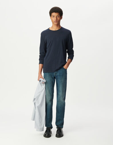 T-shirt L'Essentiel marine col rond à manches longues Homme - IKKS