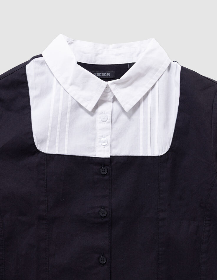 Chemise noire trompe-l'oeil plastron blanc fille-4
