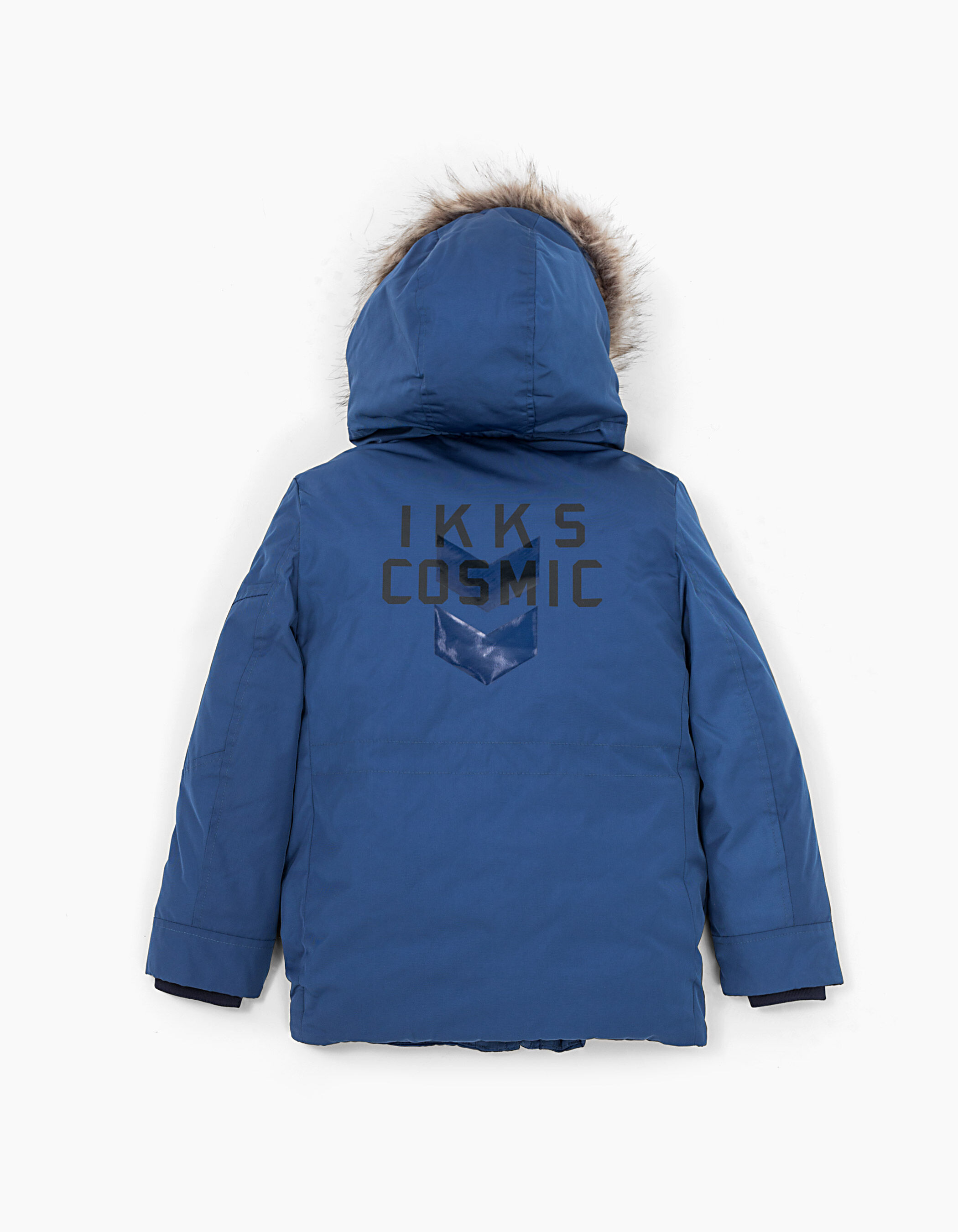 Boys raw blue fur lined hooded parka