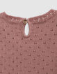 Pink openwork baby girl shorts and T-shirt set-8