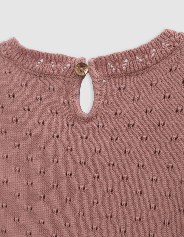Pink openwork baby girl shorts and T-shirt set-8