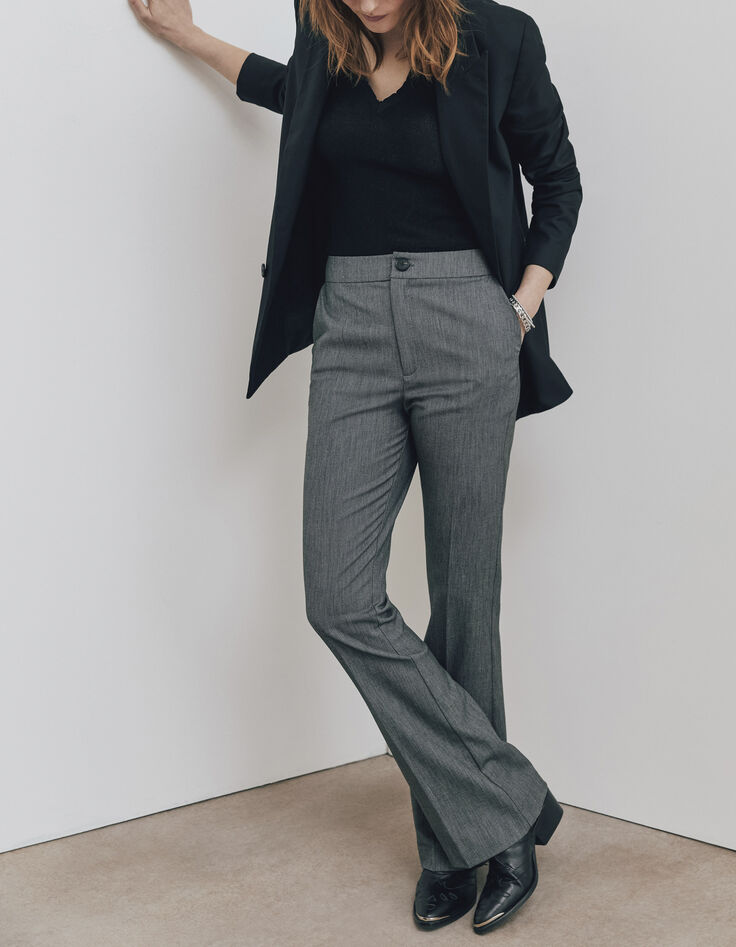 Pantalon flare long mix laine effet caviar femme-6