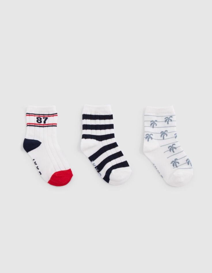 Chaussettes blanches &agrave; motif rayures b&eacute;b&eacute; gar&ccedil;on-1