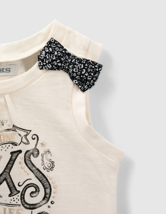 Ecru T-shirt biokatoen opdruk kat-rider babymeisjes - IKKS