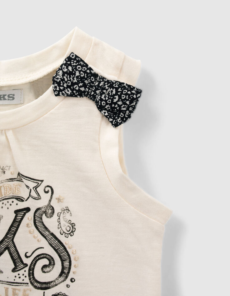 Baby girls’ ecru cat-rider organic cotton T-shirt-3
