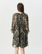 Women’s black voile short dress with zebra print-4
