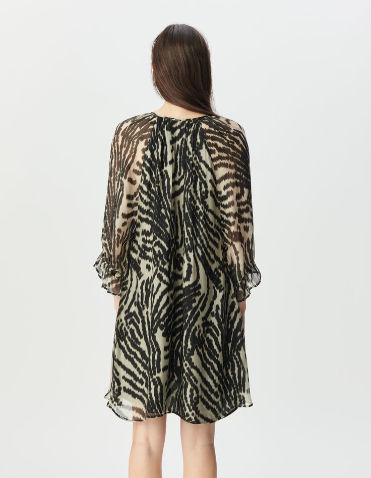 Women’s black voile short dress with zebra print-4 Women’s black voile short dress with zebra print-4
