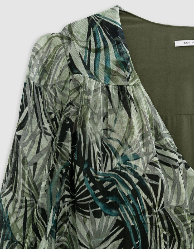 Türkisfarbenes Kleid mit Blattmuster für Damen-6