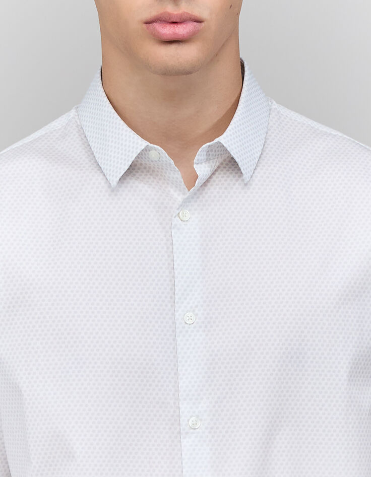 Chemise SLIM blanc cass&eacute; imprim&eacute; pois gris Homme-4