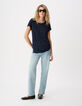 Tee-shirt marine fronces &eacute;paule et c&ocirc;t&eacute; Femme-1