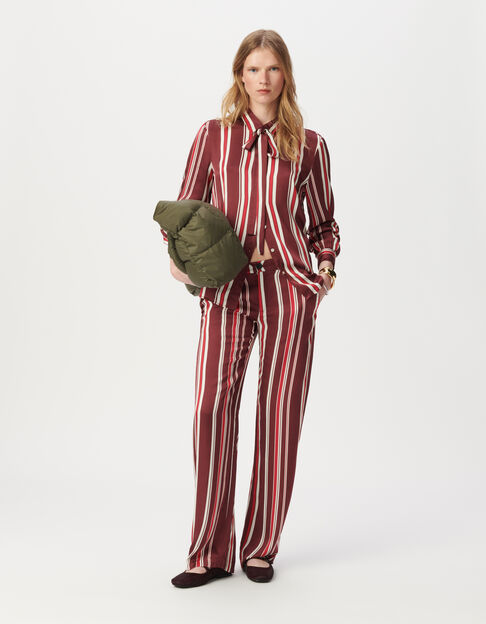 Women’s burgundy striped flowing wide-leg trousers - IKKS