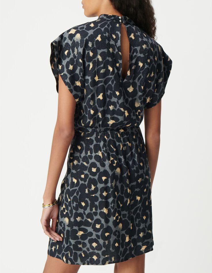 Robe habill&eacute;e grise imprim&eacute; animalier Femme-3