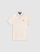 Boys’ beige organic cotton polo shirt with striped collar-3