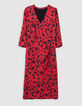Robe midi rouge imprimé floral rock Femme-6