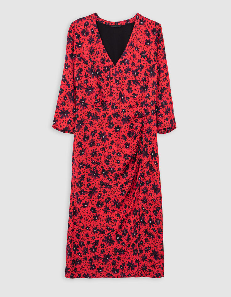 Robe midi rouge imprimé floral rock Femme-6