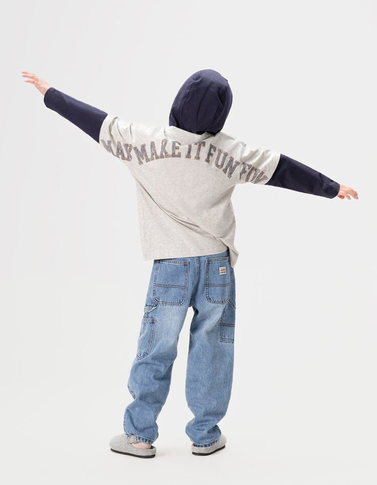 Boys’ grey organic cotton T-shirt, trompe l’oeil sleeves-2 Boys’ grey organic cotton T-shirt, trompe l’oeil sleeves-2