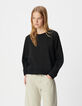 Schwarzes Damen-Oversize-Sweatshirt Stick Streifen Ärmel-2