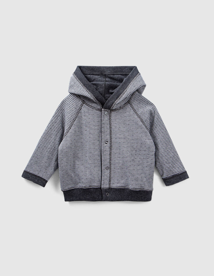 Graue Babystrickjacke mit Streifen aus Biobaumwolle-1