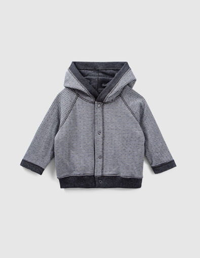 Baby’s grey marl&stripe organic cotton reversible cardigan - IKKS