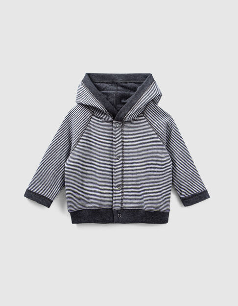 Baby’s grey marl&stripe organic cotton reversible cardigan