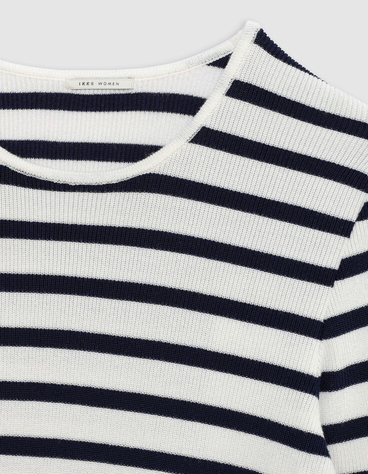 Pull marinière tricot avec badge Femme-8