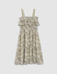 Vestido caqui camuflaje y rayas doradas niña-3