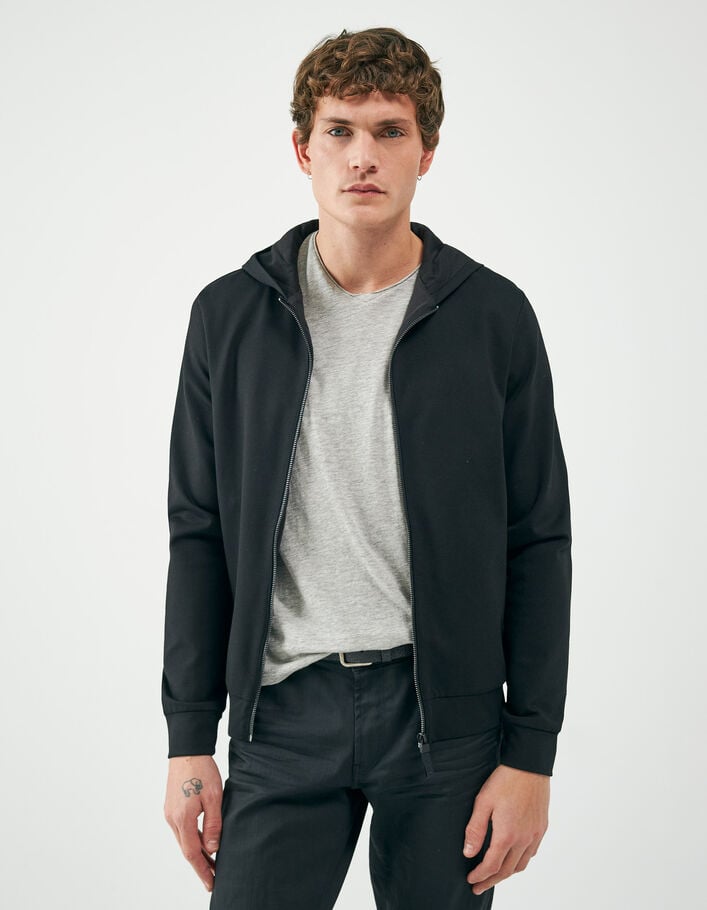 Men’s black Interlock zipped hooded cardigan-1