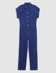 Langer blauer Mädchen-Overall, Druckknöpfe-4