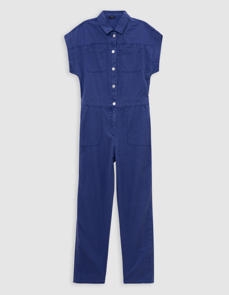 Langer blauer Mädchen-Overall, Druckknöpfe-4