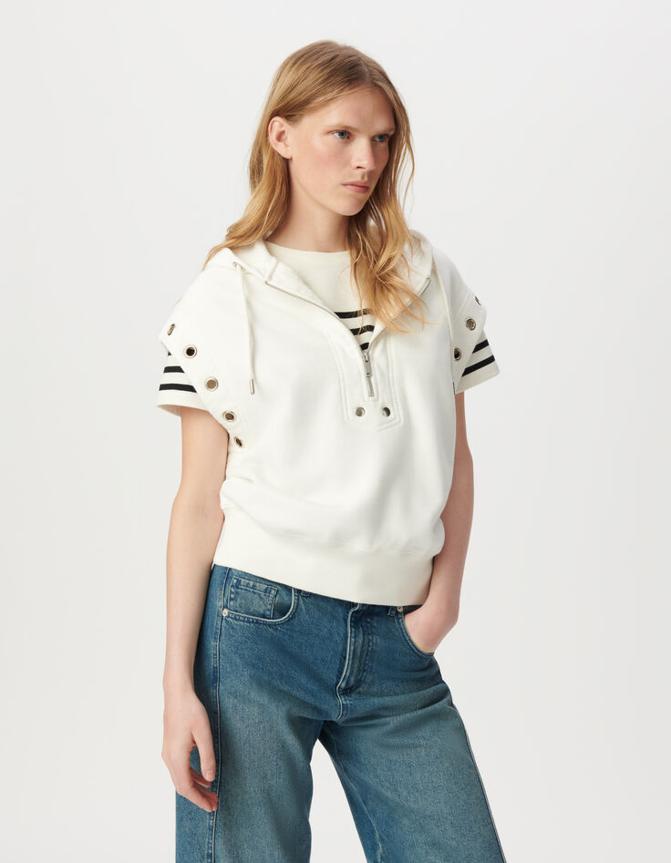 Ärmelloses weißes Sweatshirt Ösendekor-2