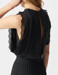 Women's long black pleated dress with lace bands-4