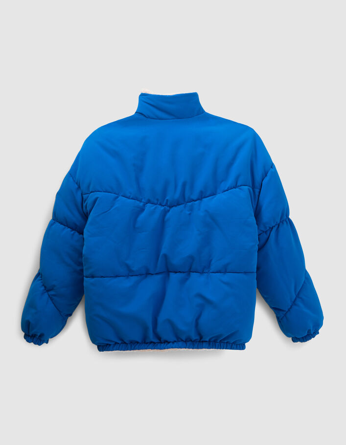 Omkeerbare pufferjas blauw en ecru Sherpa meisjes-3