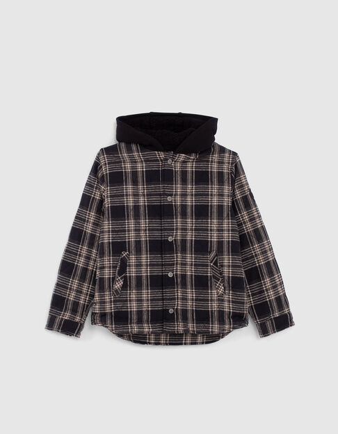 Schwarze Jungenjacke mit Karos und Sherpafleecefutter