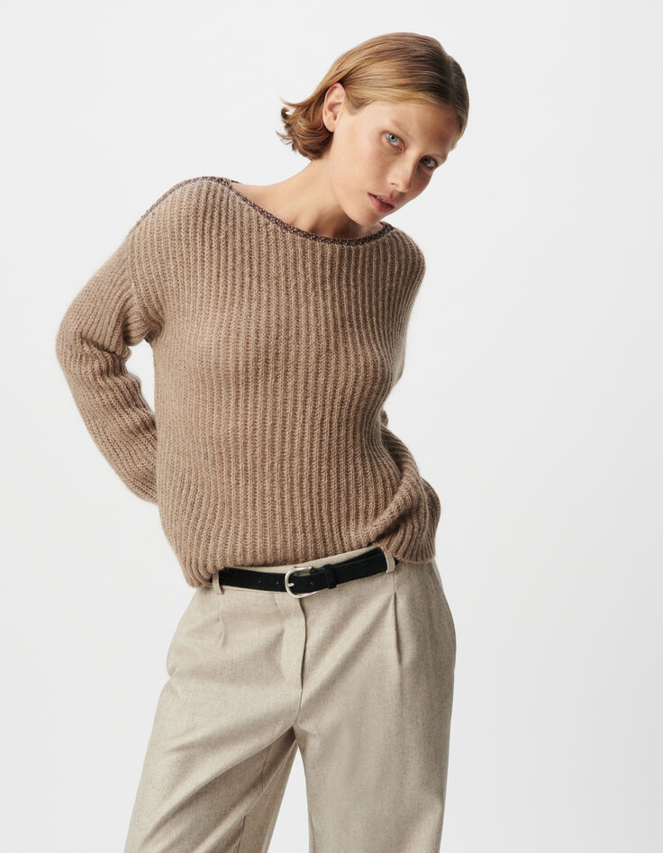 Sesame knit sweater with lurex details Women's neckline-2
