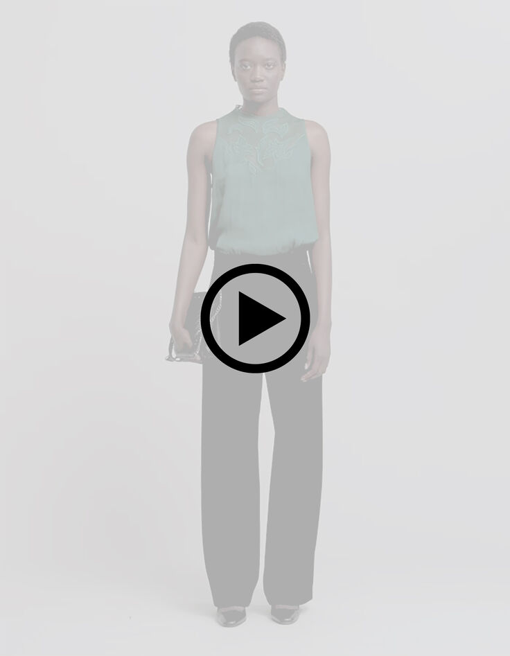 Woman's crumpled emerald top with lace detail-8