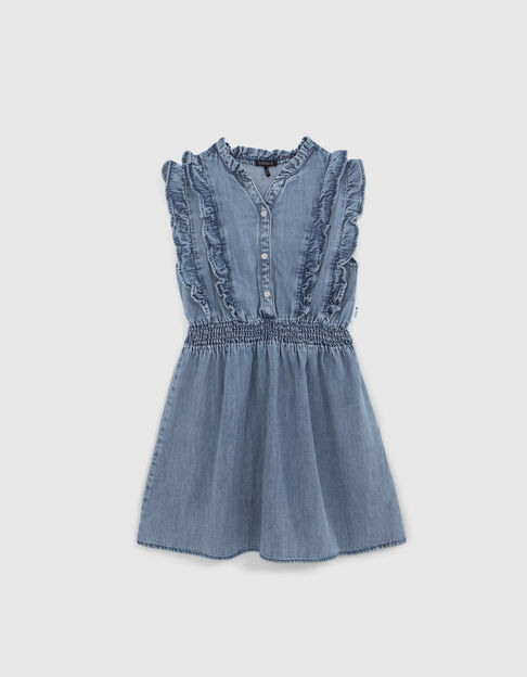 Robe en jean bleue d&eacute;tails volants fille - IKKS