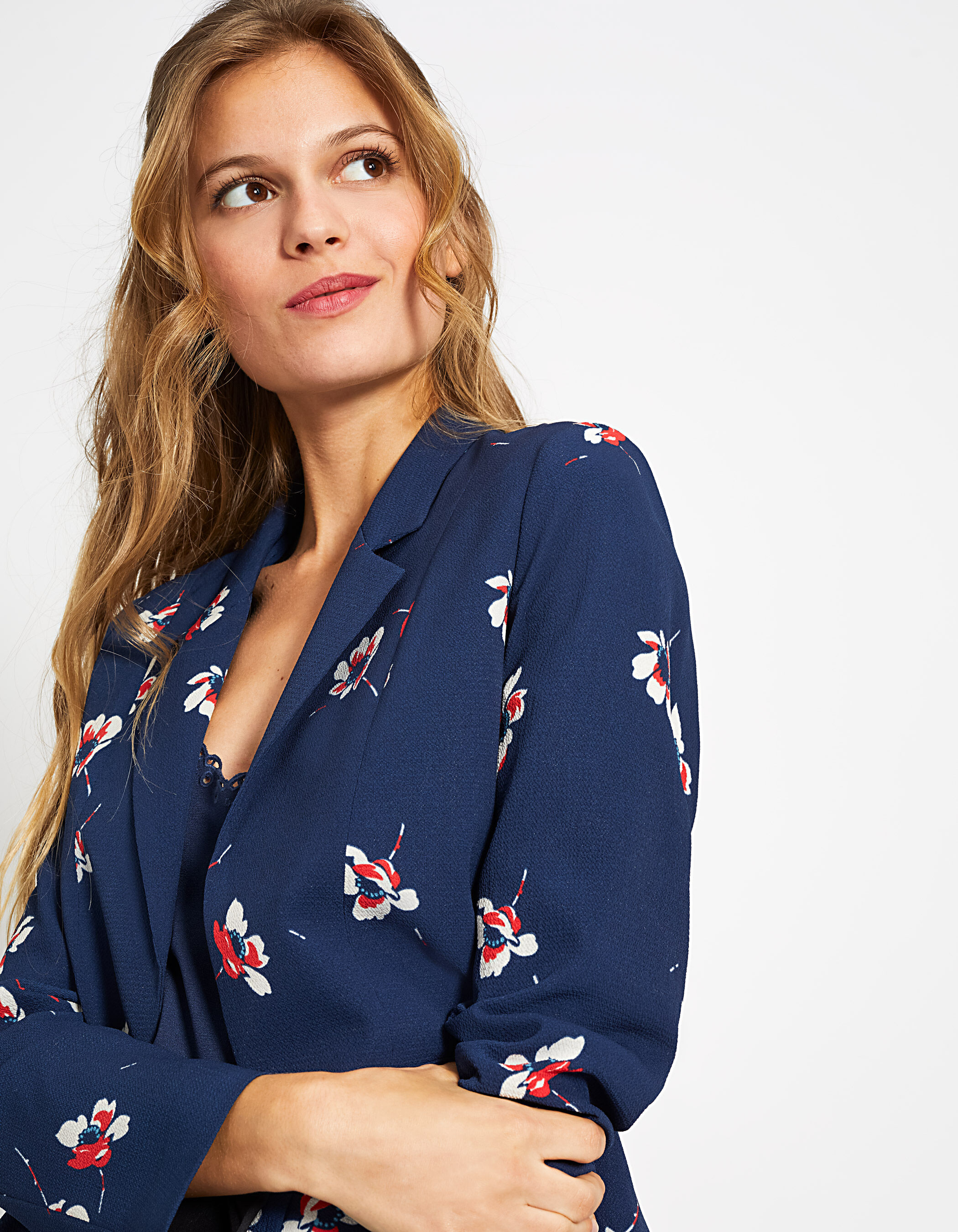 I.Code navy floral print short suit jacket
