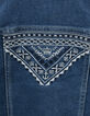 Blaue Mädchenjeansjacke mit Stickereien-3