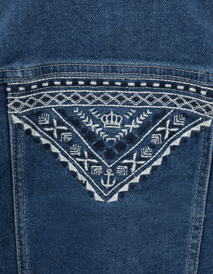 Blaue Mädchenjeansjacke mit Stickereien-3