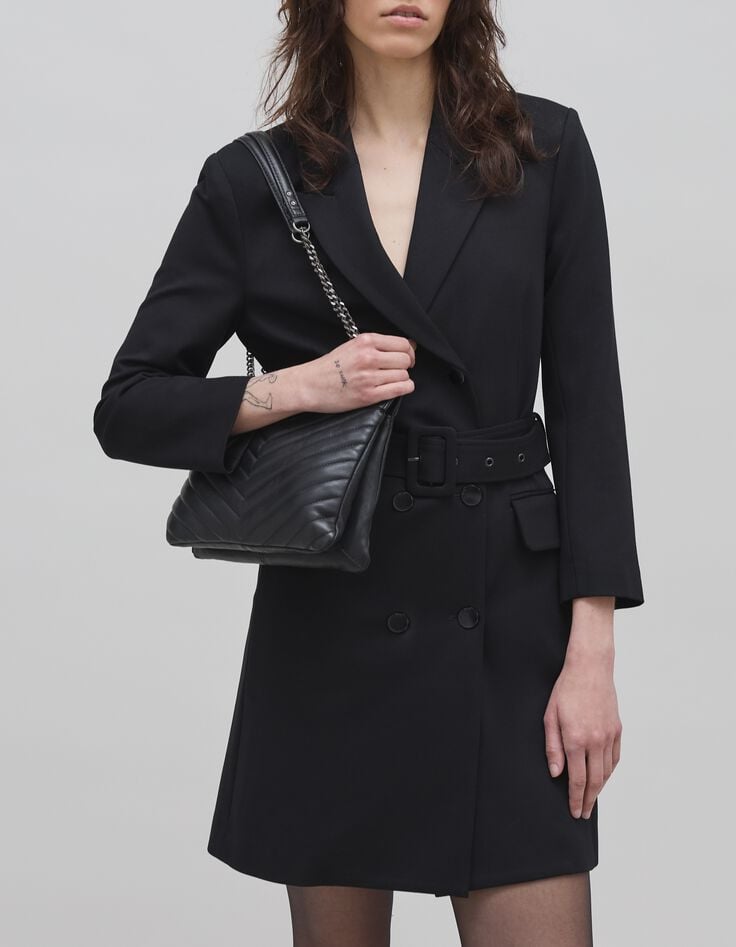 Robe trench noire ceinturée maille Milano Femme-2 Robe trench noire ceinturée maille Milano Femme-2