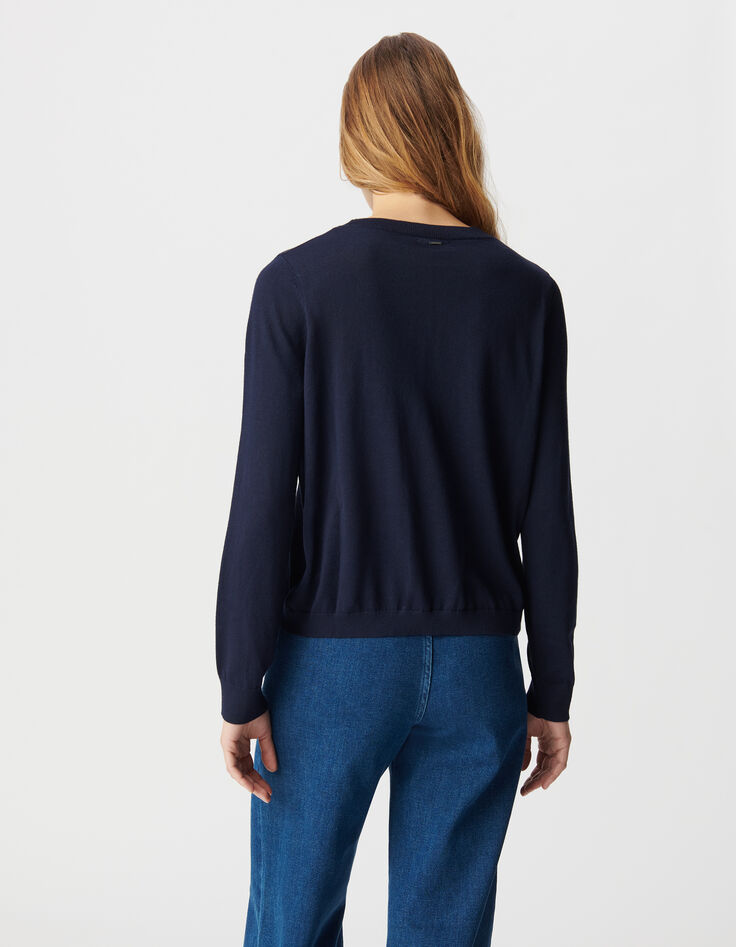 Jersey de punto azul marino con motivo bordado de perlas-3