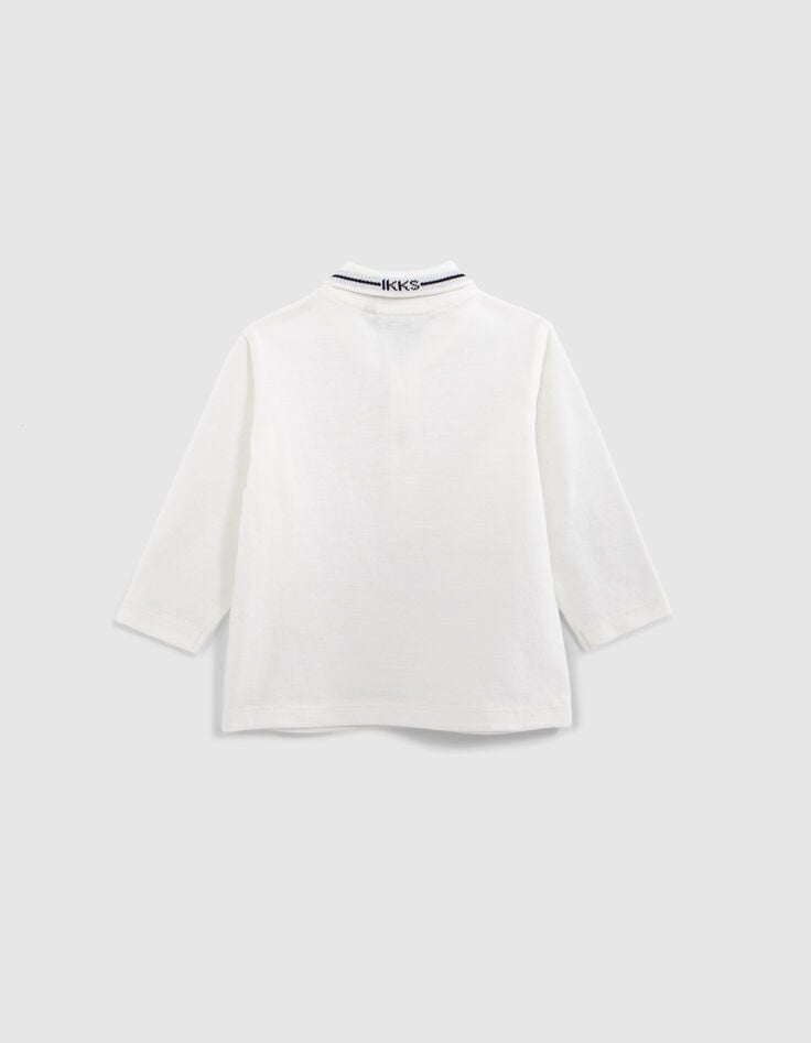 Polo écru coton bio col jacquard typo bébé garçon-3 Polo écru coton bio col jacquard typo bébé garçon-3
