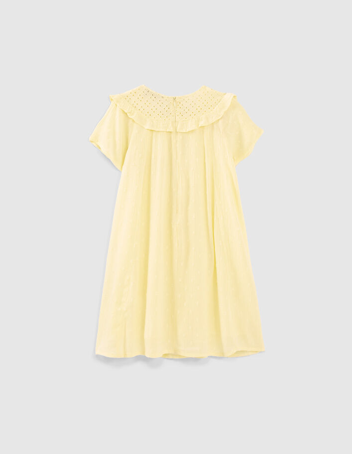 Vestido amarillo limón bordado y jacquard plumetis niña  - IKKS