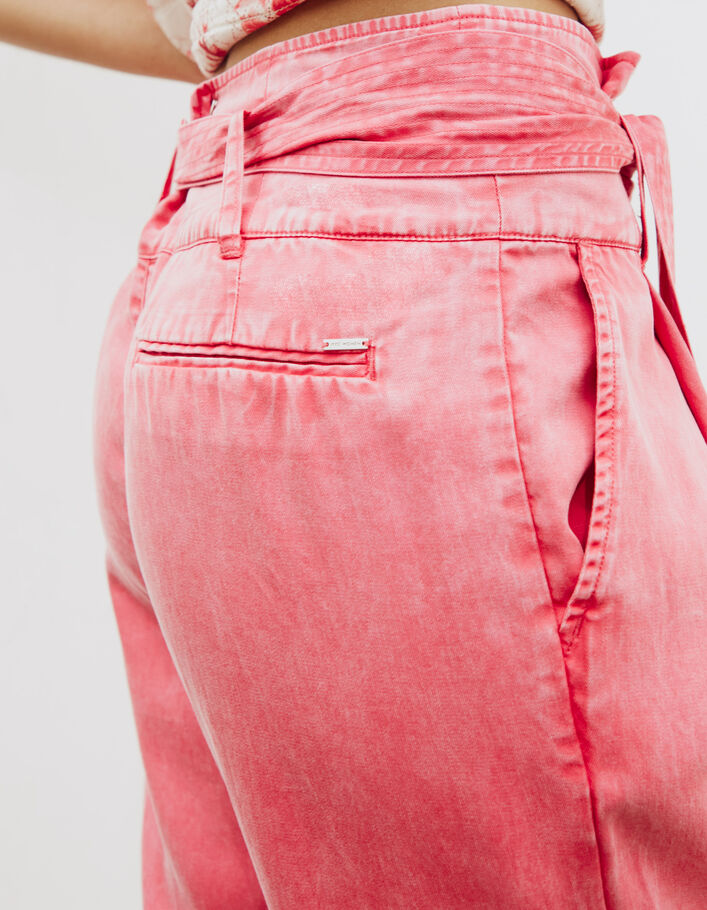 Roze broek in bleached tencel afneembare ceintuur dames - IKKS